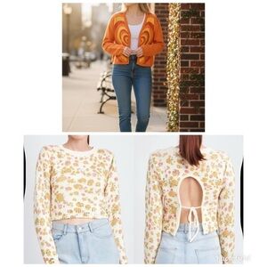 Lot of 2 Molly Green Sweaters Size Medium | Floral Open Back Knit + Retro Heart